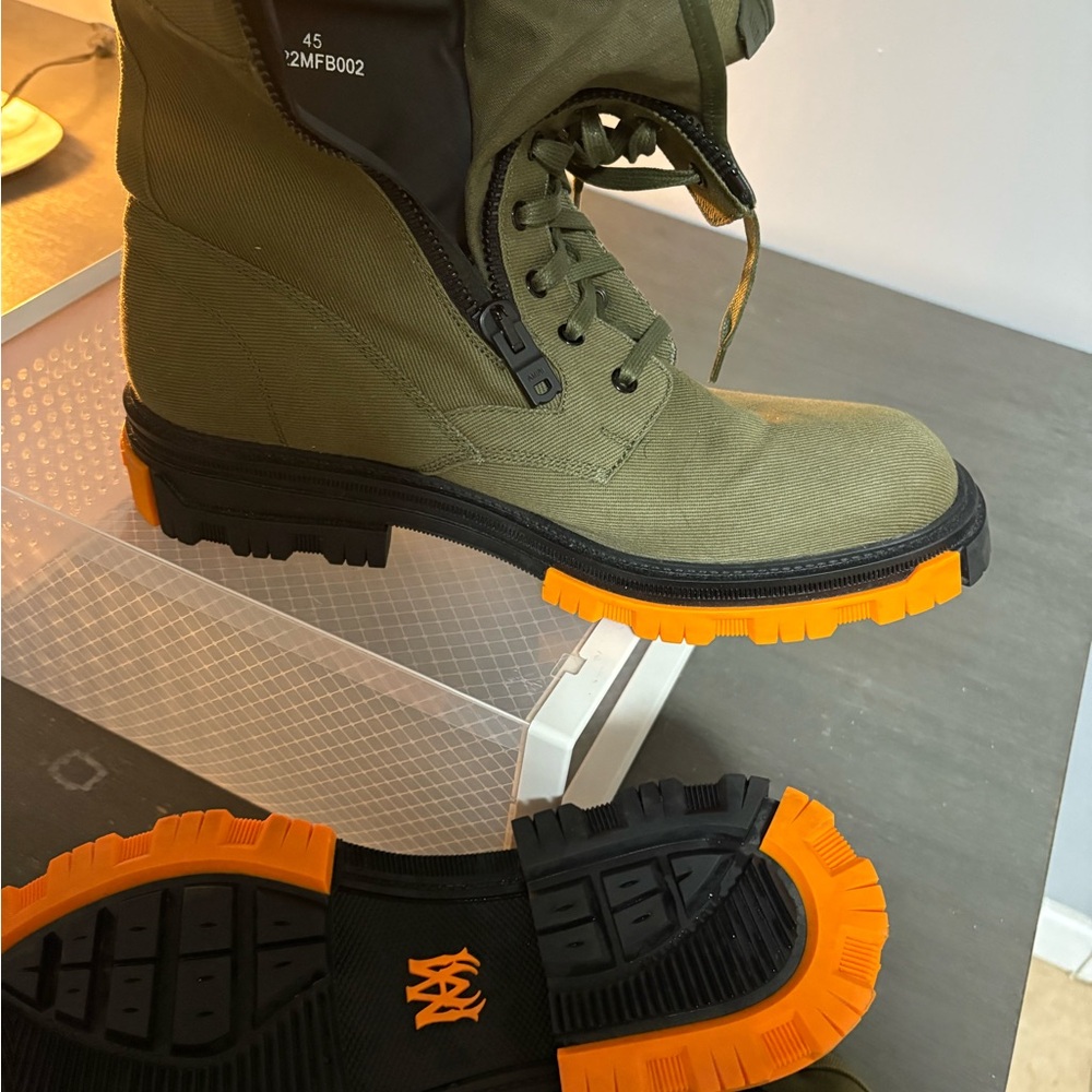 AMIRI Green and Orange High-Top Boots with Rugged Design